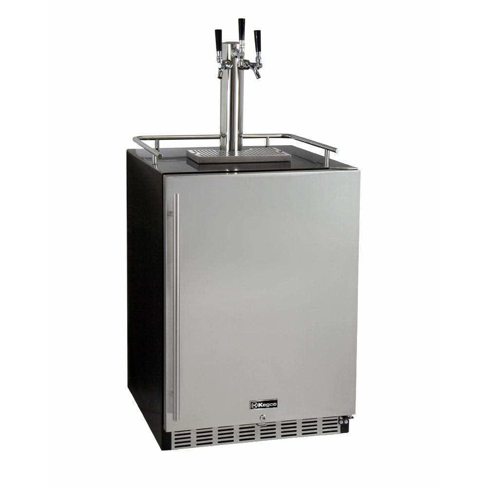 Kegco 24" Wide Triple Tap Stainless Steel Built-In Right Hinge with Kit Kegerator HK38BSU-3 Wine Coolers Empire