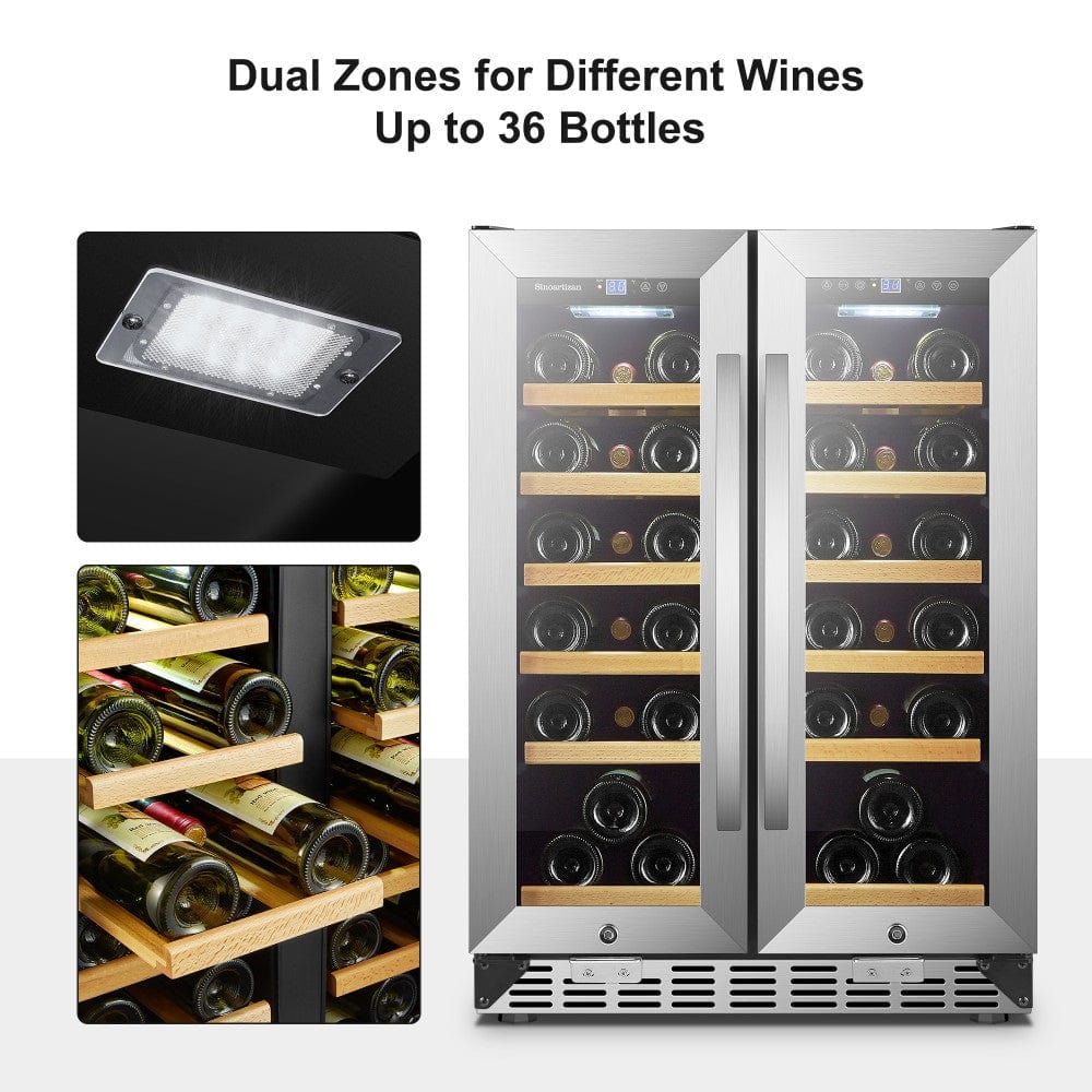Sinoartizan 36 Bottles Dual Zone Stainless Steel Wine Coolers ST-36D Wine Coolers Empire