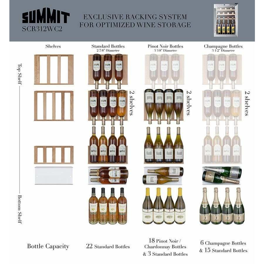 Summit 17" Wide 22 Bottle Single Zone Stainless Steel Wine Fridge SCR312LWC2 Wine Coolers Empire