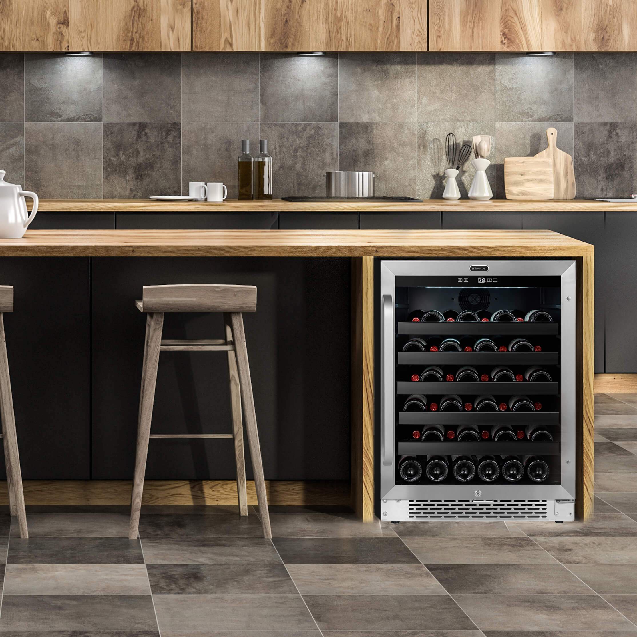 Whynter 24 inch Built-In 46 Bottle Undercounter Stainless Steel Wine Refrigerator with Reversible Door, Digital Control, Lock and Carbon Filter BWR-408SB Wine Coolers Empire