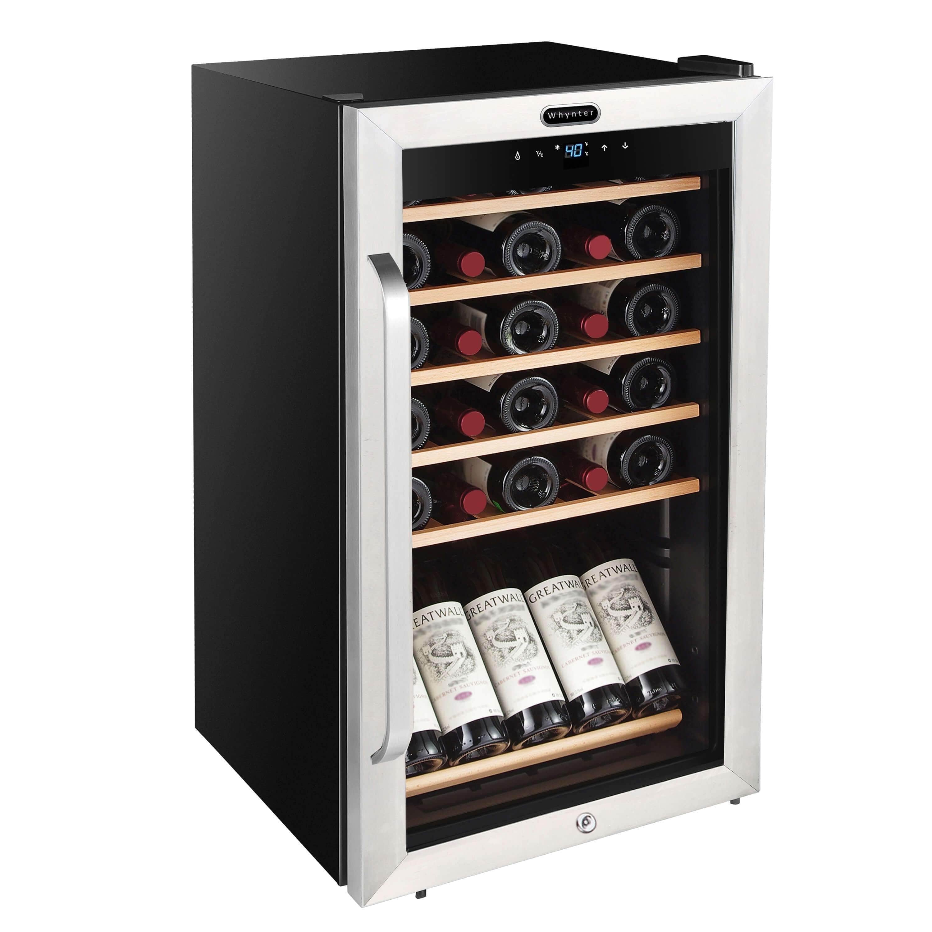 Whynter 34 Bottle Freestanding Stainless Steel Refrigerator with Display Shelf and Digital Control FWC-341TS Wine Coolers Empire