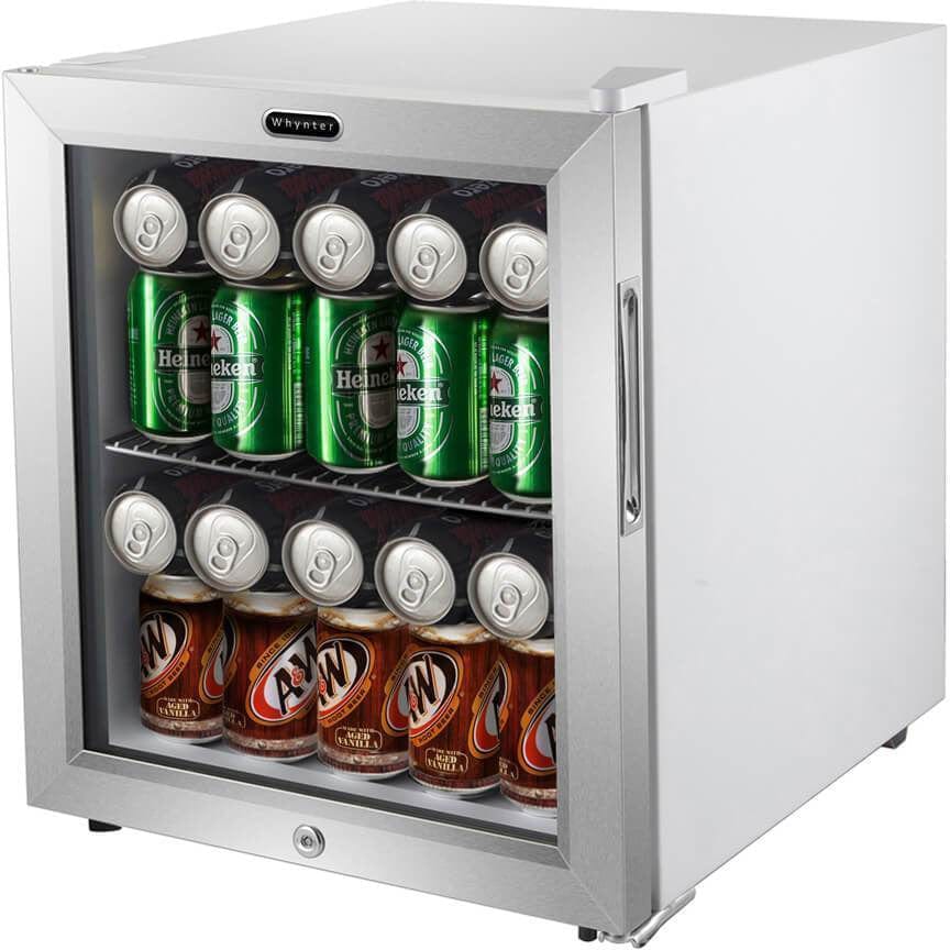Whynter 62 Can Capacity Stainless Steel Beverage Refrigerator with Lock BR-062WS Wine Coolers Empire