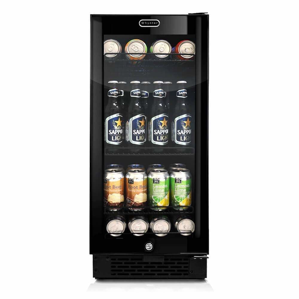 Whynter Built-in Black Glass 80-can capacity 3.4 cu ft. Beverage Refrigerator BBR-801BG Wine Coolers Empire